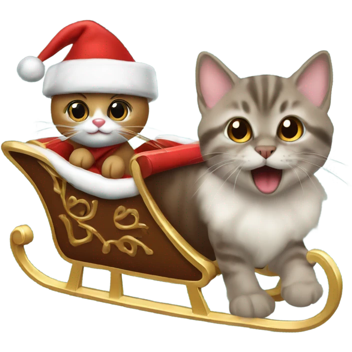 Brown oyster kitten and reindeer pulling santa sleigh emoji