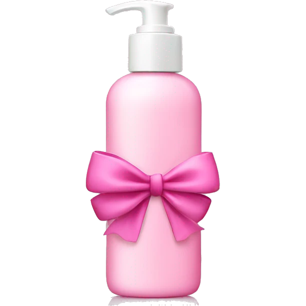 Skincare bottle with pink bow emoji