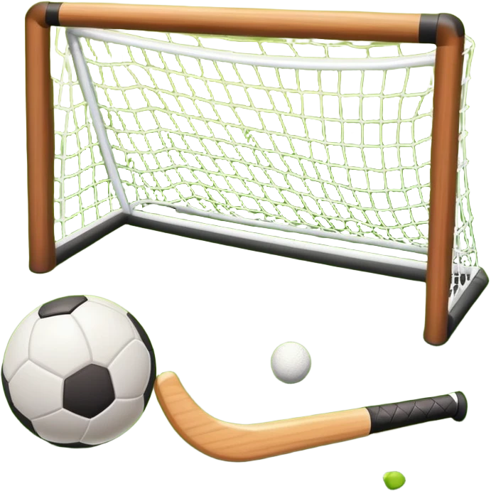 field hockey stick and ball on green grass field with goalposts emoji