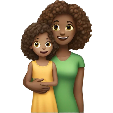 white woman with straight Brunette hair holding a girl toddler with curly hair emoji