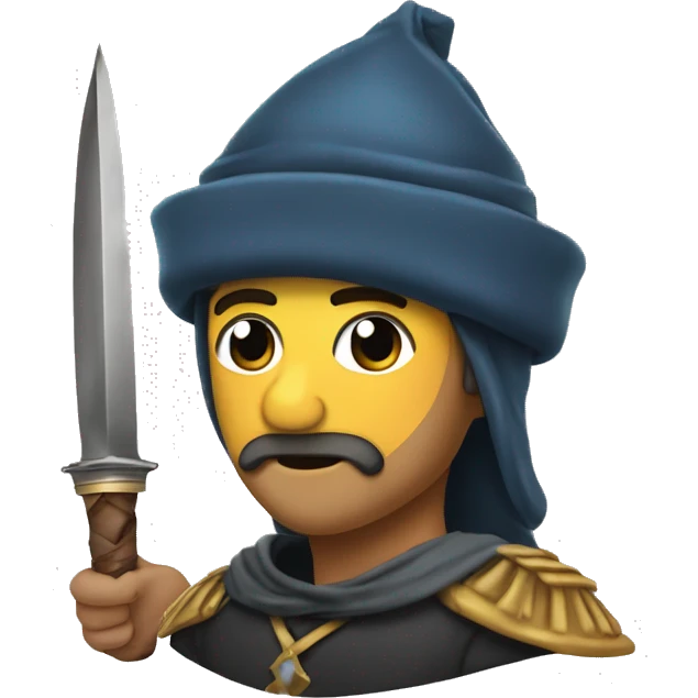 Troyano con gorro,espada y un escudo  emoji