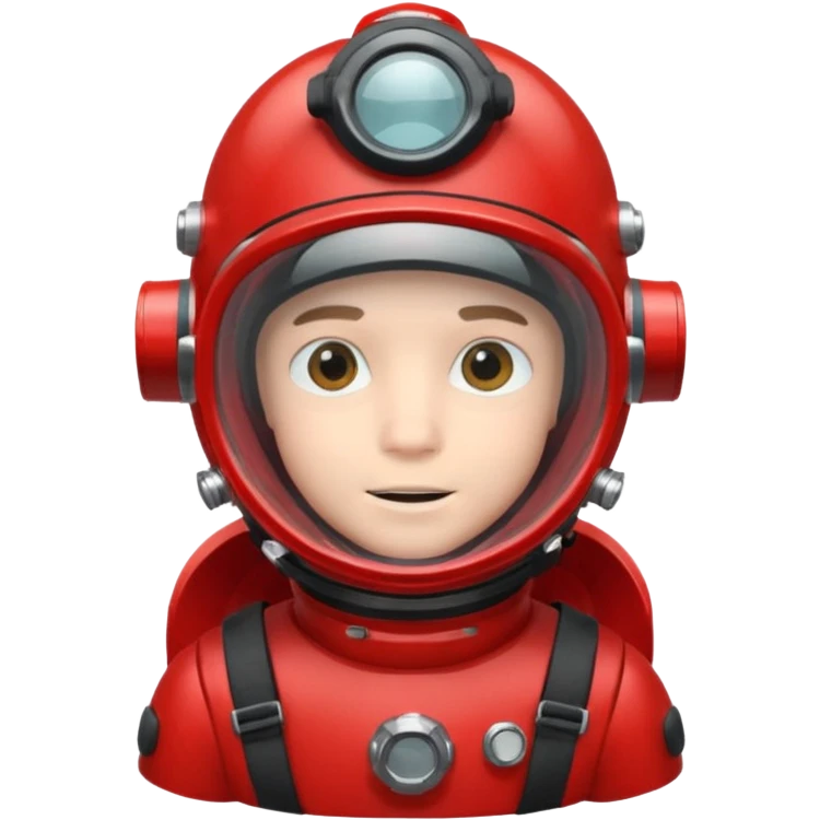 a boy  wearing a red scuba diving helmet with glass visor emoji