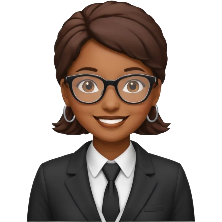 black woman in suits wearing glasses emoji