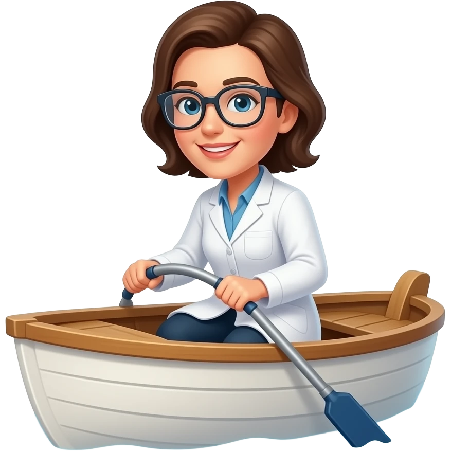 Scientist with white  blouse riding a boat emoji