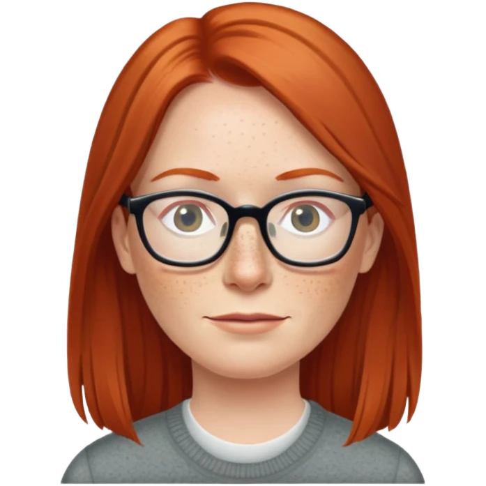 middle age Red head with freckleslong straight hair pale skin wearing glasses emoji