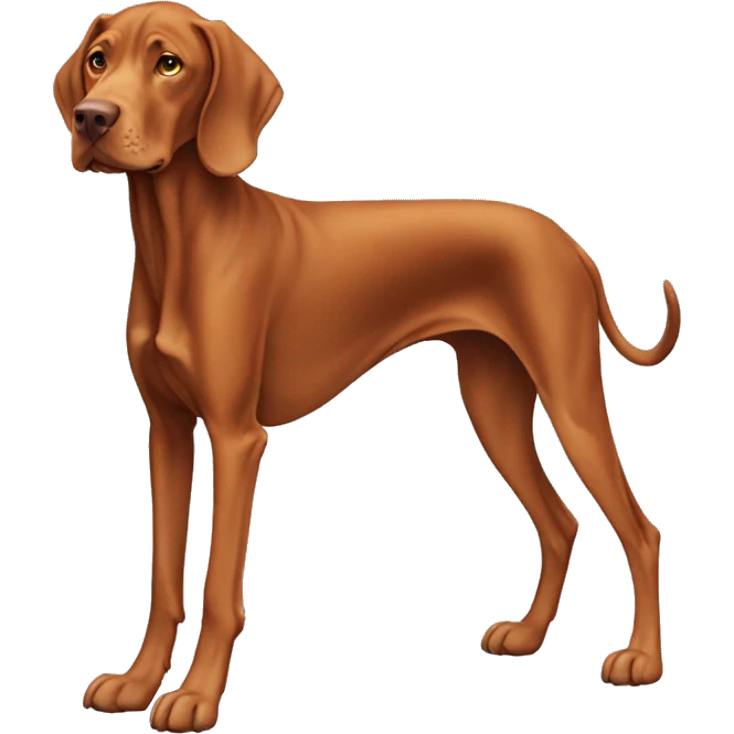 Old Vizsla dog. Standing. Side view. Looking forward.  emoji