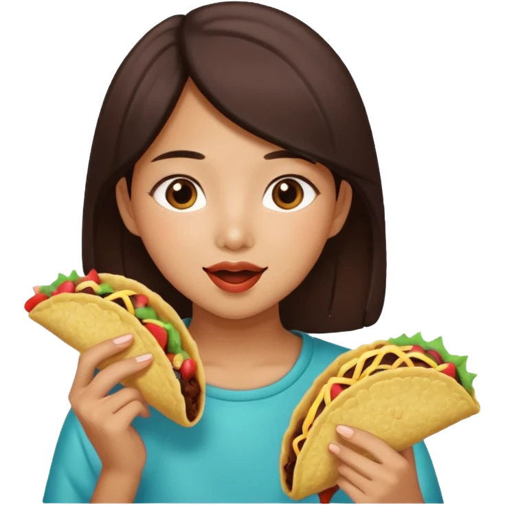 Asian girl eating a chocolate taco emoji