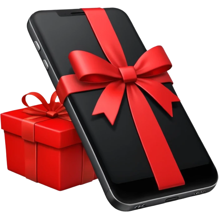smartphone with a gift box and hashtag symbol emoji