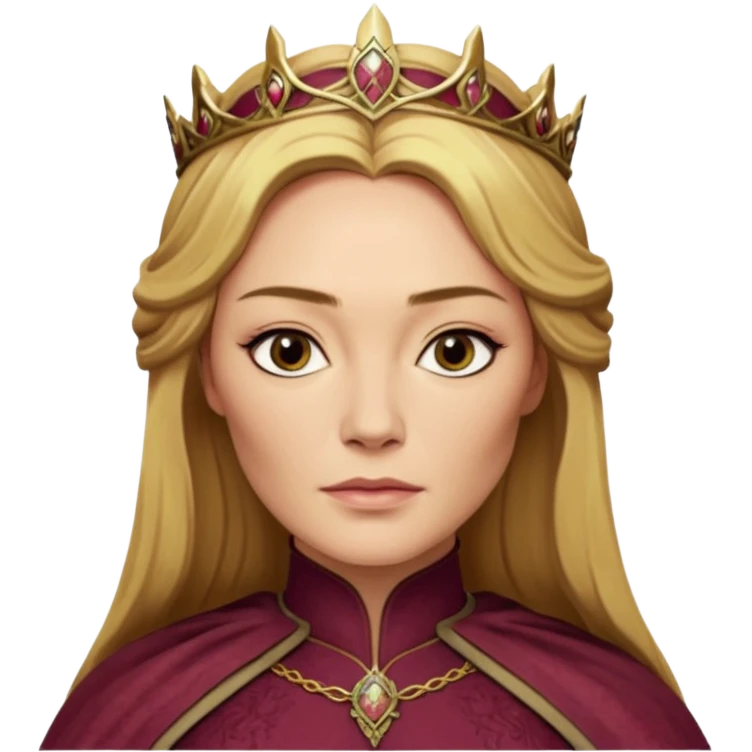 Cinematic Realistic Cersei Lannister Portrait, depicted with lifelike skin texture, subtle rosy undertones, and soft natural lighting that enhances the gentle contours of her face. Her intricately detailed golden blonde hair is elegantly styled , emoji