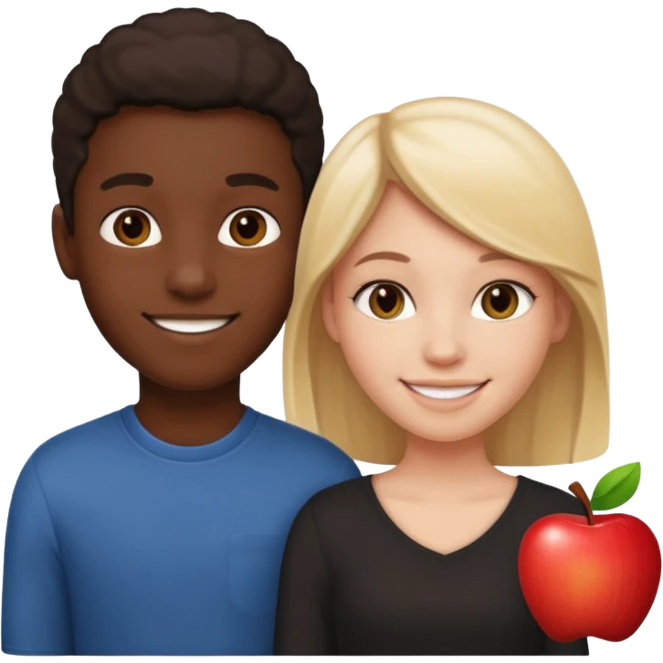 black boy and white girl, both smiling, side by side, apple style emoji emoji