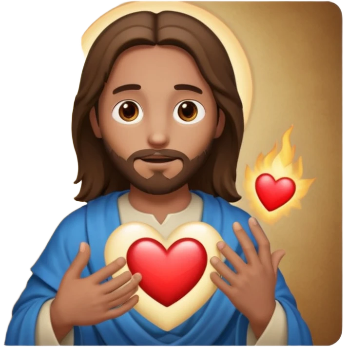 jesus holding a glowing heart emoji. make his eyes brown, and make him look safe. emoji