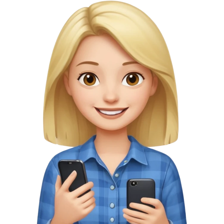 a girl on his phone with a happy face commenting on a post emoji