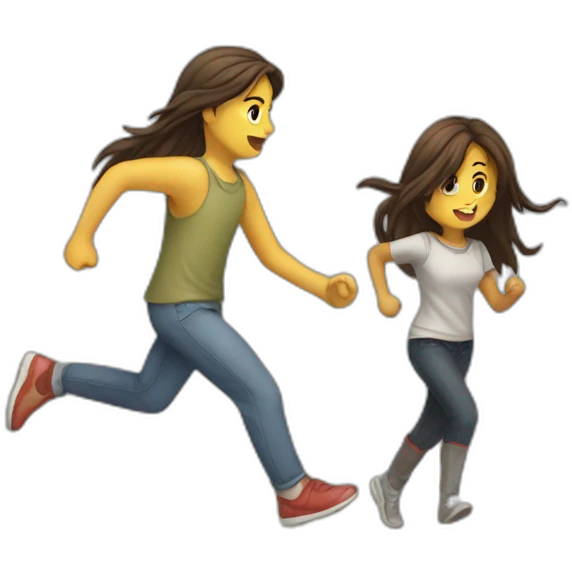 Girl running away from a dirty boy with long hair emoji