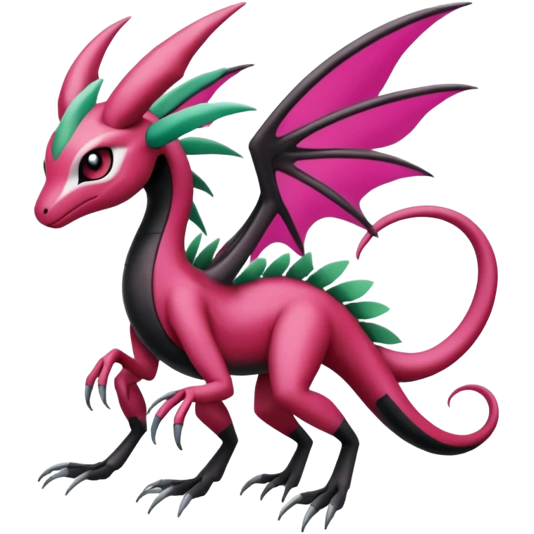 Magenta, black and white Meloetta-Flygon-Gorebyss-Salandit-Silvally-Pokémon-Fakémon-creature-fusion-hybrid emoji