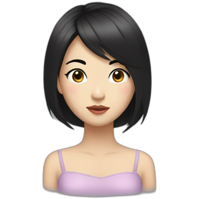 wasian girl with black hair and eyeliner from head to chest emoji