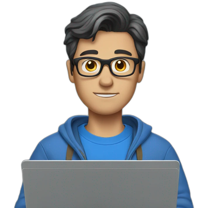 Clark Kent wearing a blue sweatshirt using a laptop emoji