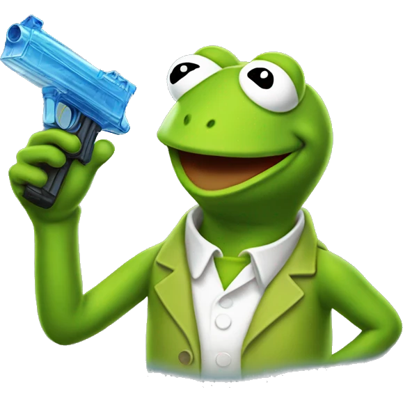 kermit the frog holding a water pistol  emoji