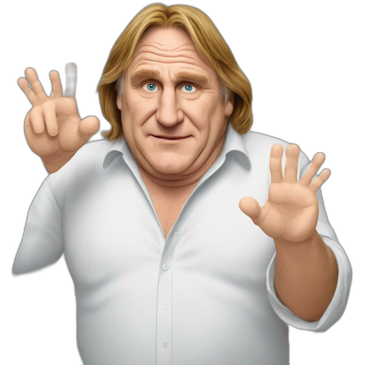 Gérard depardieu étonné les deux mains retourné vers le haut emoji