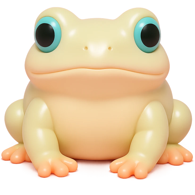realistic bufo frog doll, vinyl figure style, shiny surface, collectible toy, no background emoji