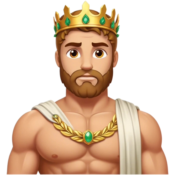 Cinematic Realistic Hercules Portrait, depicted with lifelike, sun-kissed skin and a robust, muscular physique that radiates both power and gentle nobility. His intense, kind eyes and regal expression are complemented by classical Greek attire and a laurel crown, rendered under dynamic lighting that highlights every chiseled detail. emoji