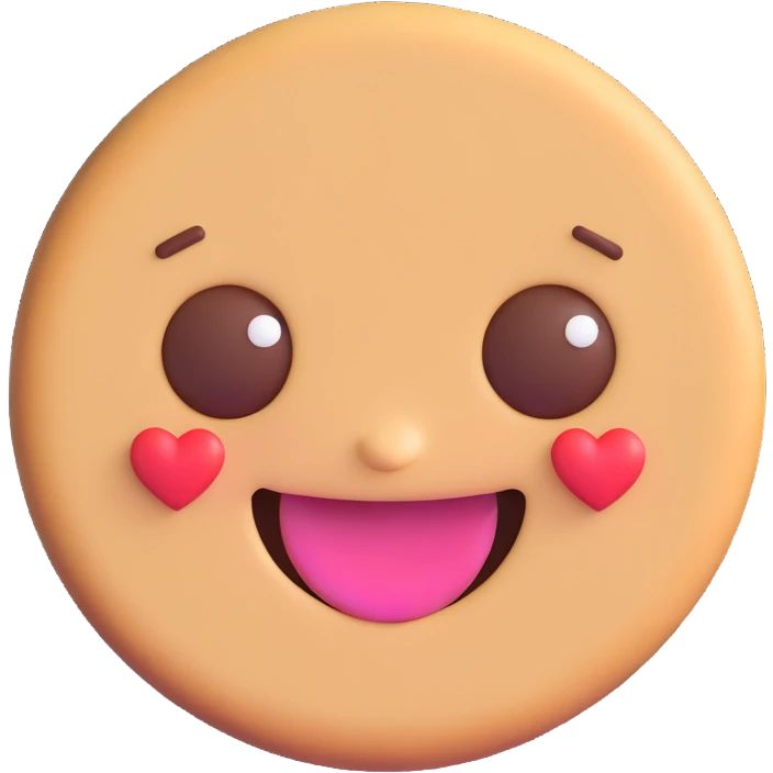 bitten cookie with love it expression, heart eyes, small smile, blushing cheeks, colorful, expressive, minimal modern emoji style emoji