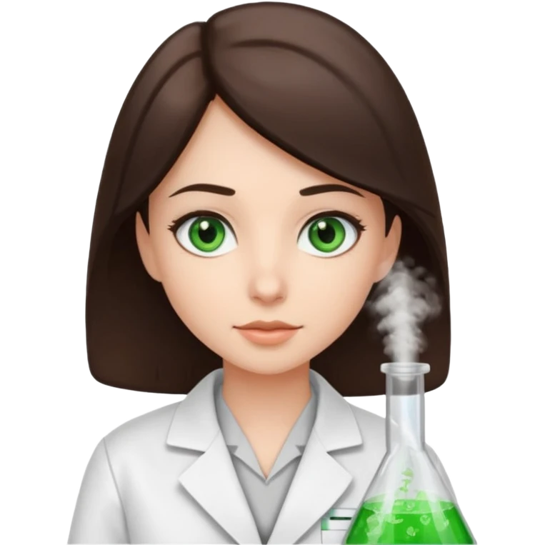 A brunette with dark green eyes in a science lab coat emoji