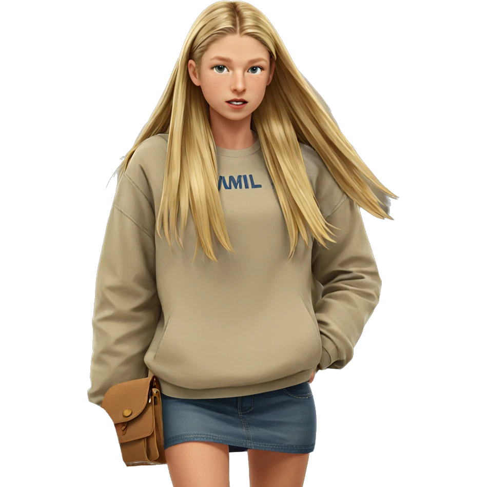 blonde girl in denim skirt emoji