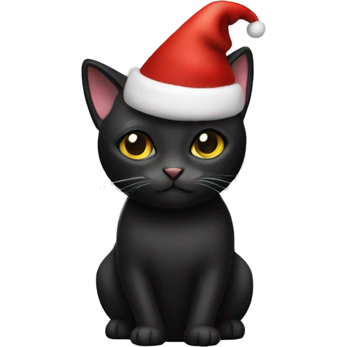 black cat wearing a christmas hat emoji
