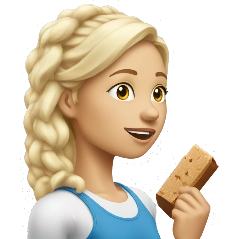 Side view realistic sporty blond girl eating protein bar  emoji