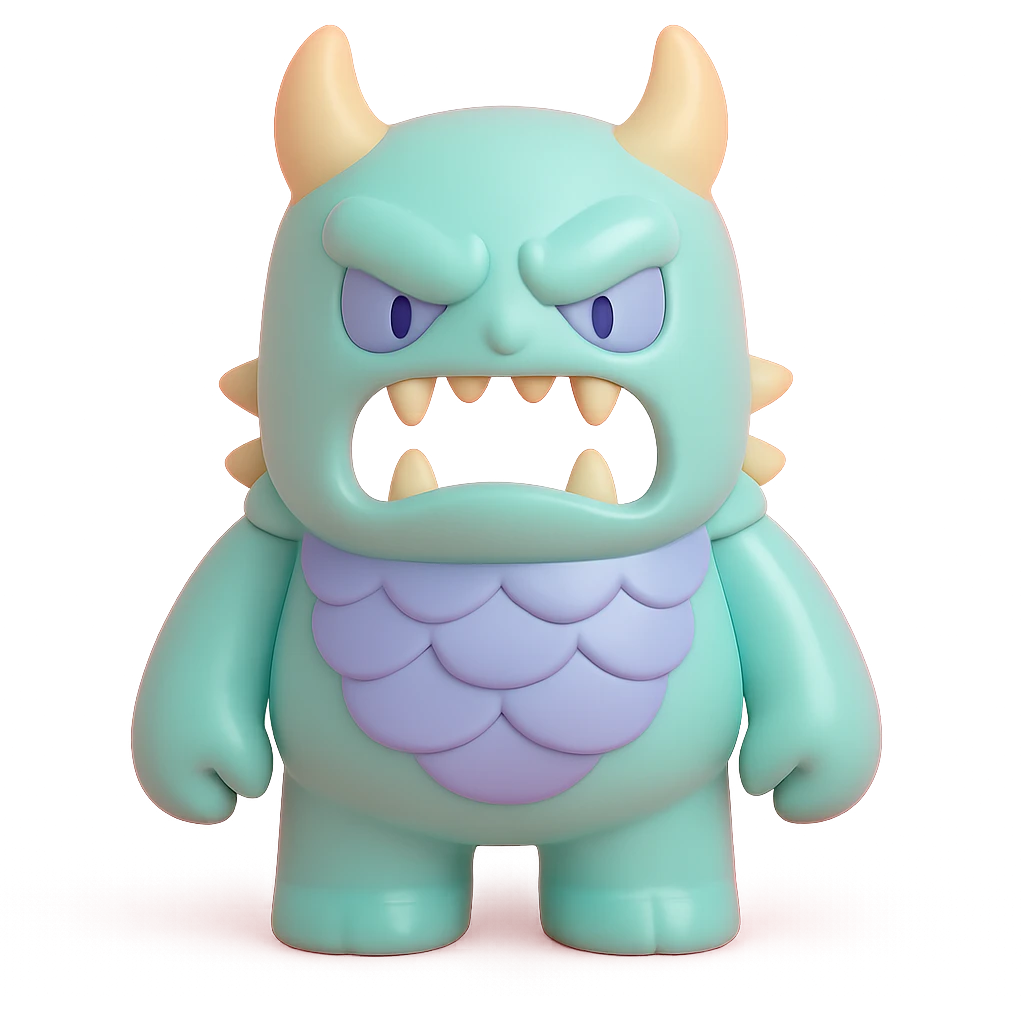 scary monster with horns, armored scales, fierce expression emoji