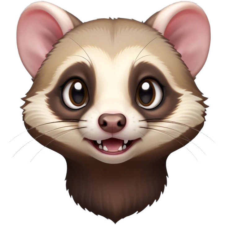 Cinematic Comical sable ferret Portrait Emoji, Head tilted dramatically with an exaggeratedly shocked expression, featuring a slender, wiggly body and a distinct sable ferret head with a pointed snout and small ears, with wide, hilariously expressive eyes full of humorous disbelief, Simplified yet hilariously expressive features, highly detailed, glowing with a slightly sassy natural glow, high shine, dramatic yet playful, stylized with an air of quirky charm, soft glowing outline, capturing the essence of a meme-worthy sable ferret that looks ready to scamper into viral fame! emoji