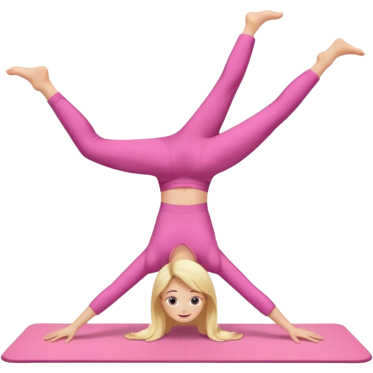 A fair-haired girl in a pink suit does a back bridge on a mat. two legs and a bridge to the other side.the feet are on the mat, the back is arched inward and the hands are stretched towards the legs emoji