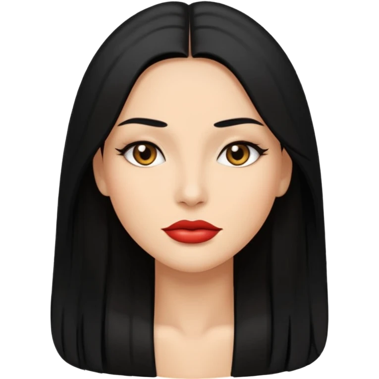 Emoji-style illustration of a sexy, confident woman with long straight black hair, smooth skin, full lips, and striking eyes. Minimal or transparent background. emoji