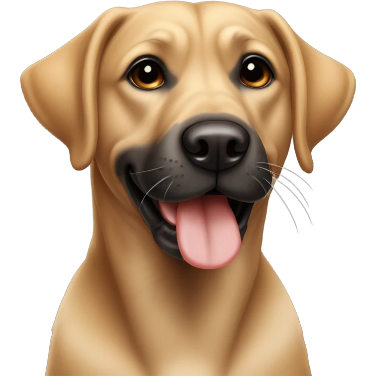 light brown lab dog with black stripes and dark muzzle and ears. blowing a kiss emoji