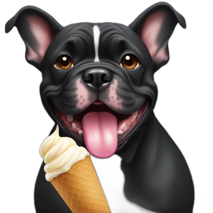 Black French buldog with ice cream emoji