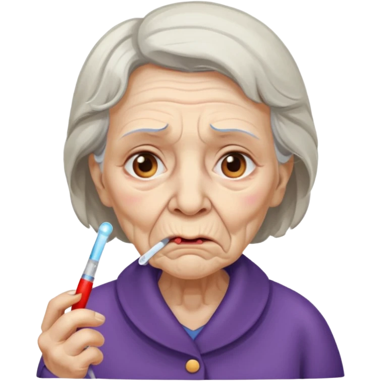sick old woman with thermometer on her mouth emoji