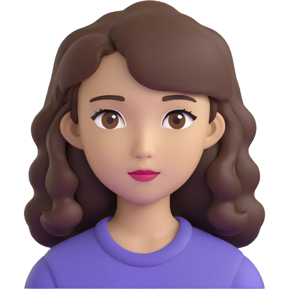 portrait of an Asian girl with medium brown wavy hair and brown eyes emoji