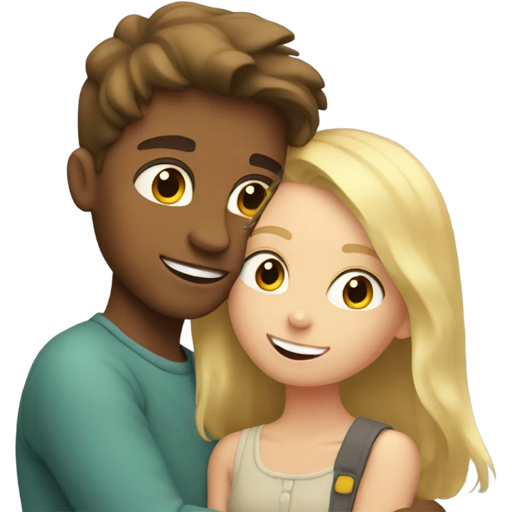 Brown haired boy hugging blonde girls head emoji
