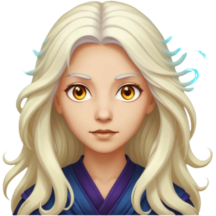 White Long Haired Women, Mystic seer — hair floating, glowing eyes emoji