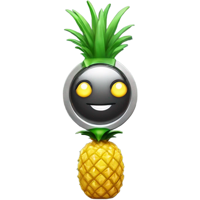 3D elegant pineapple🍍  with big shiny eyes 👀 pineapple holds mirror with its reflection 🪞🍍 emoji