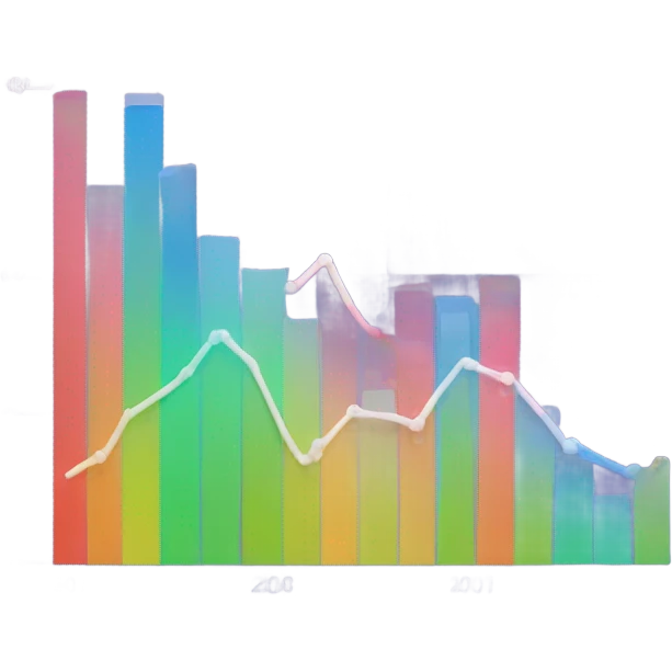 vaporware color themed line chart, direction up and to the right emoji