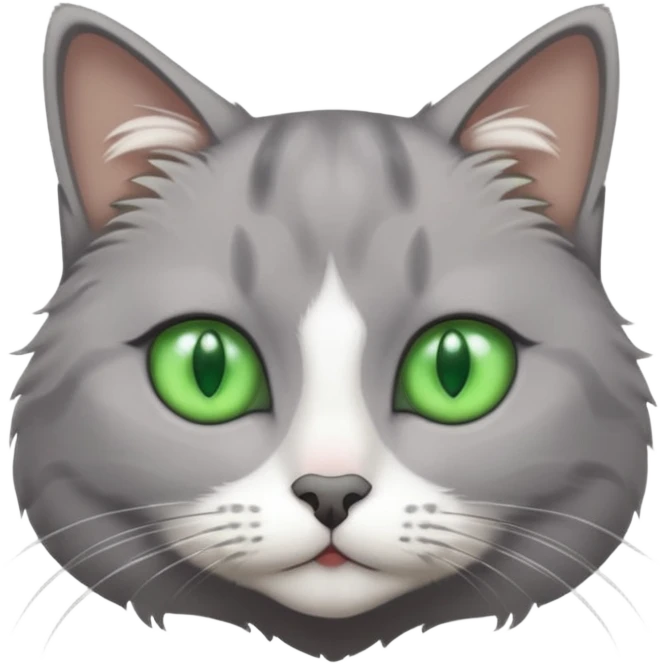grey cat with green eyes and white stain below the neck emoji