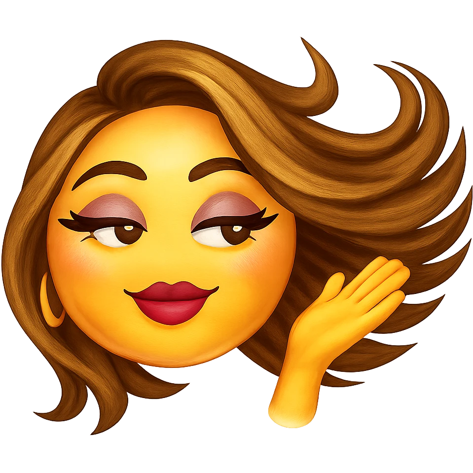 slay emoji, hair flip, radiant and trendy, no background emoji