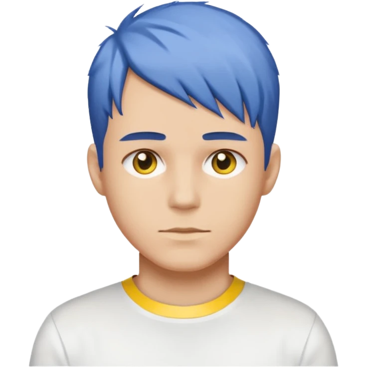 Make me an emoji that has a guy with a white shirt and yellow tape around the shirt with brown and blue hair  emoji