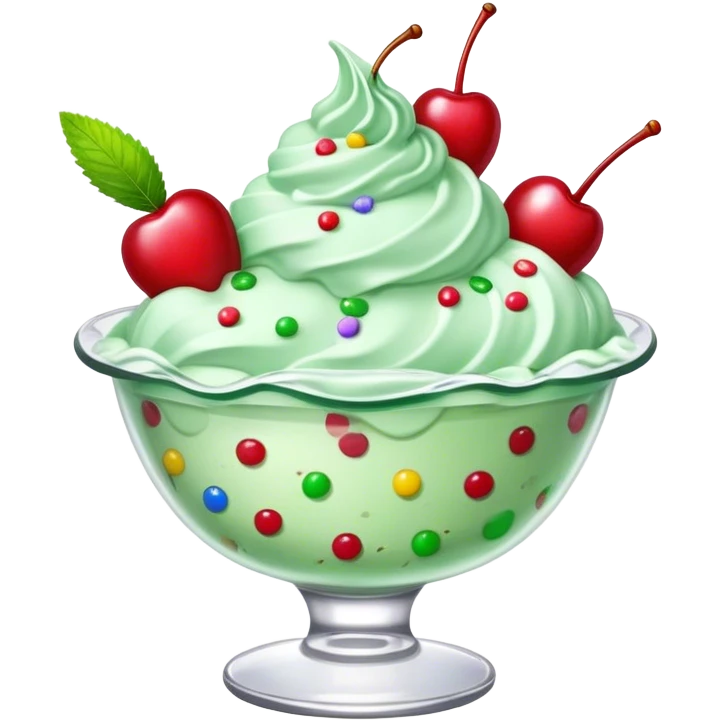 mint chip ice cream with cherry on top and sprinkles in a ruffled glass bowl emoji