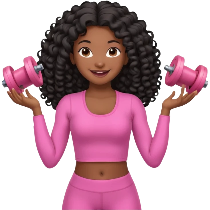 black birthday girl long hair, blow out curls, pink pilates outfit emoji