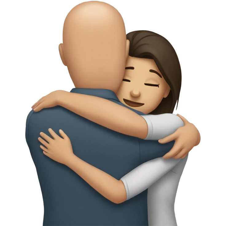 Comforting hug from brunette female to shorter bald male emoji