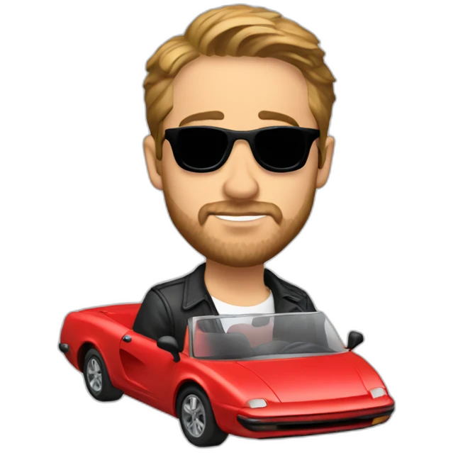 Ryan Gosling driving a tiny red car emoji