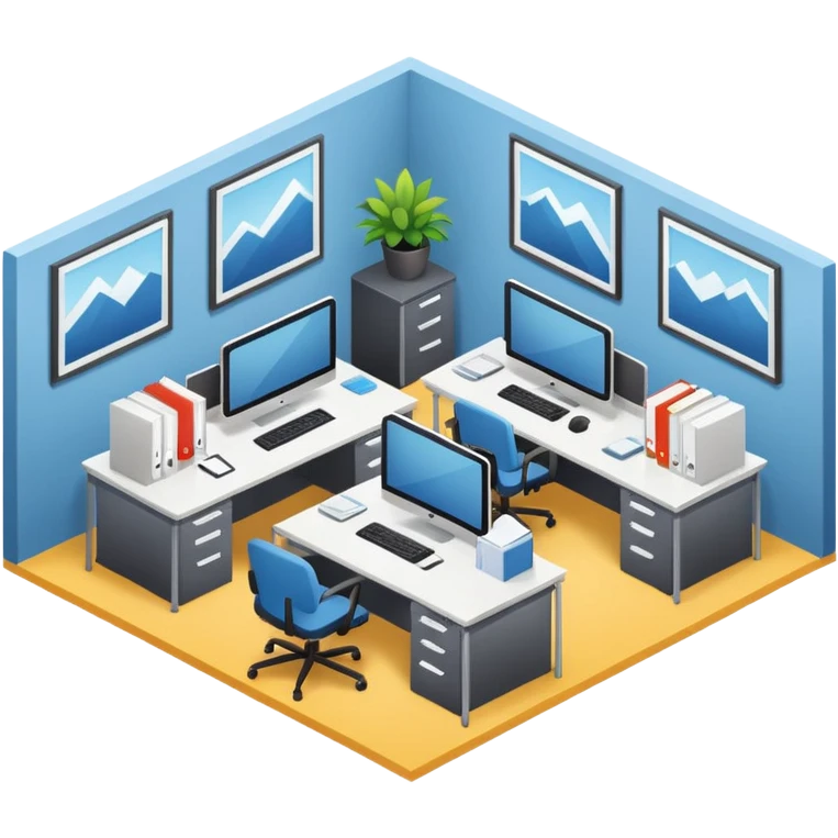 an office with several desks in an isometric style emoji