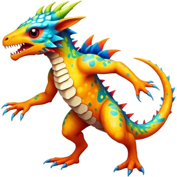 a vibrant colorful edgy vernid-fionbri-creature with splash patterns full body emoji